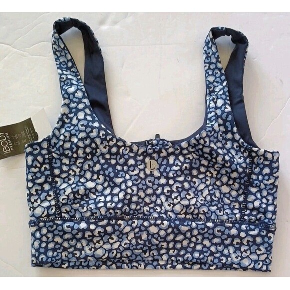 Cotton On Body Sports Bra Sz Small Ultimate Zip Front Organic Blue Leopard New - Picture 7 of 7